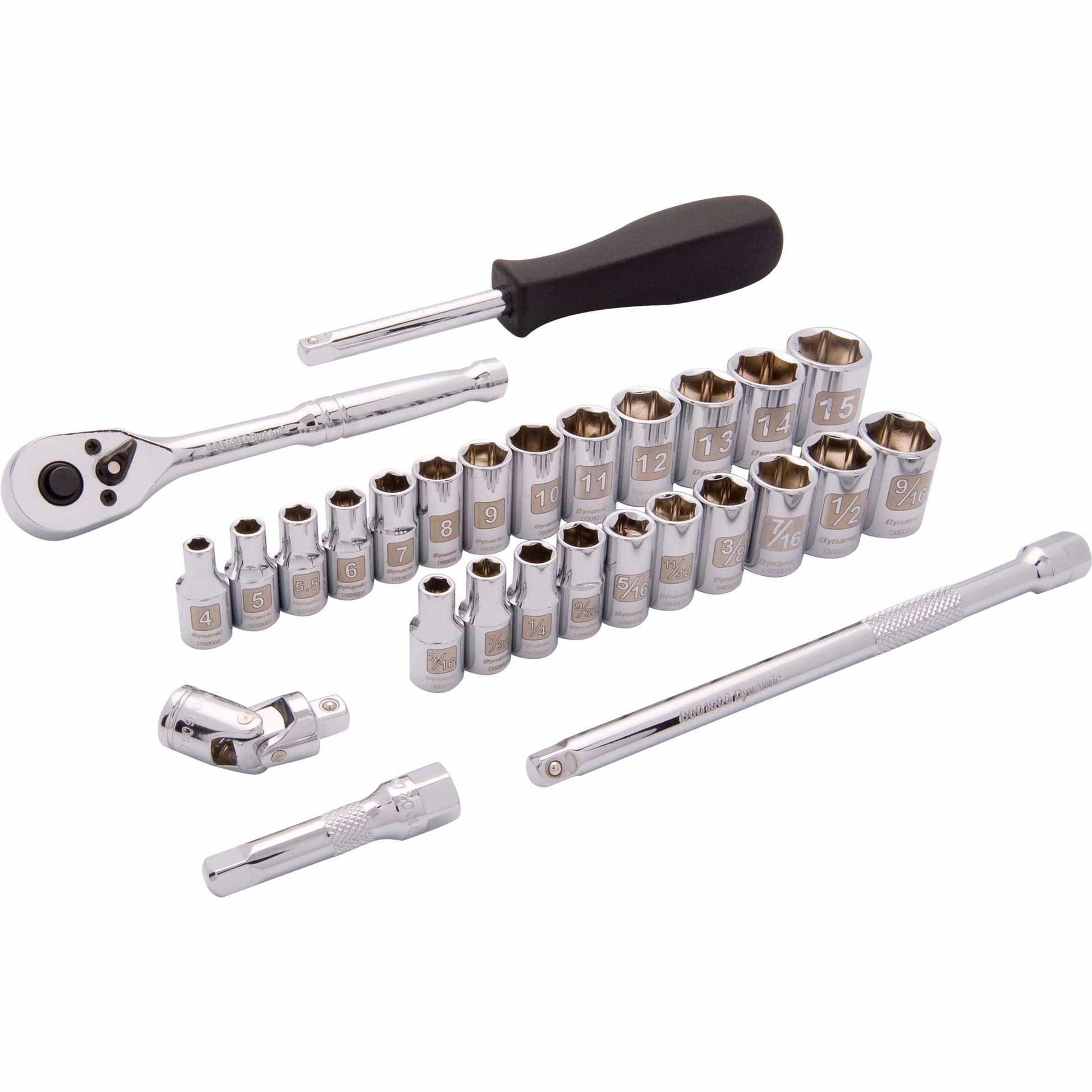 1/4" Drive 28pc 6-Point SAE/Metric Standard Socket Set, 3/16" - 9/16", 4mm - 15mm alt 0