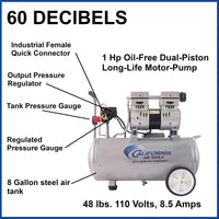 8010 Ultra Quiet and Oil-Free 1.0 HP, 8 Gal. Steel Tank Air Compressor alt 0