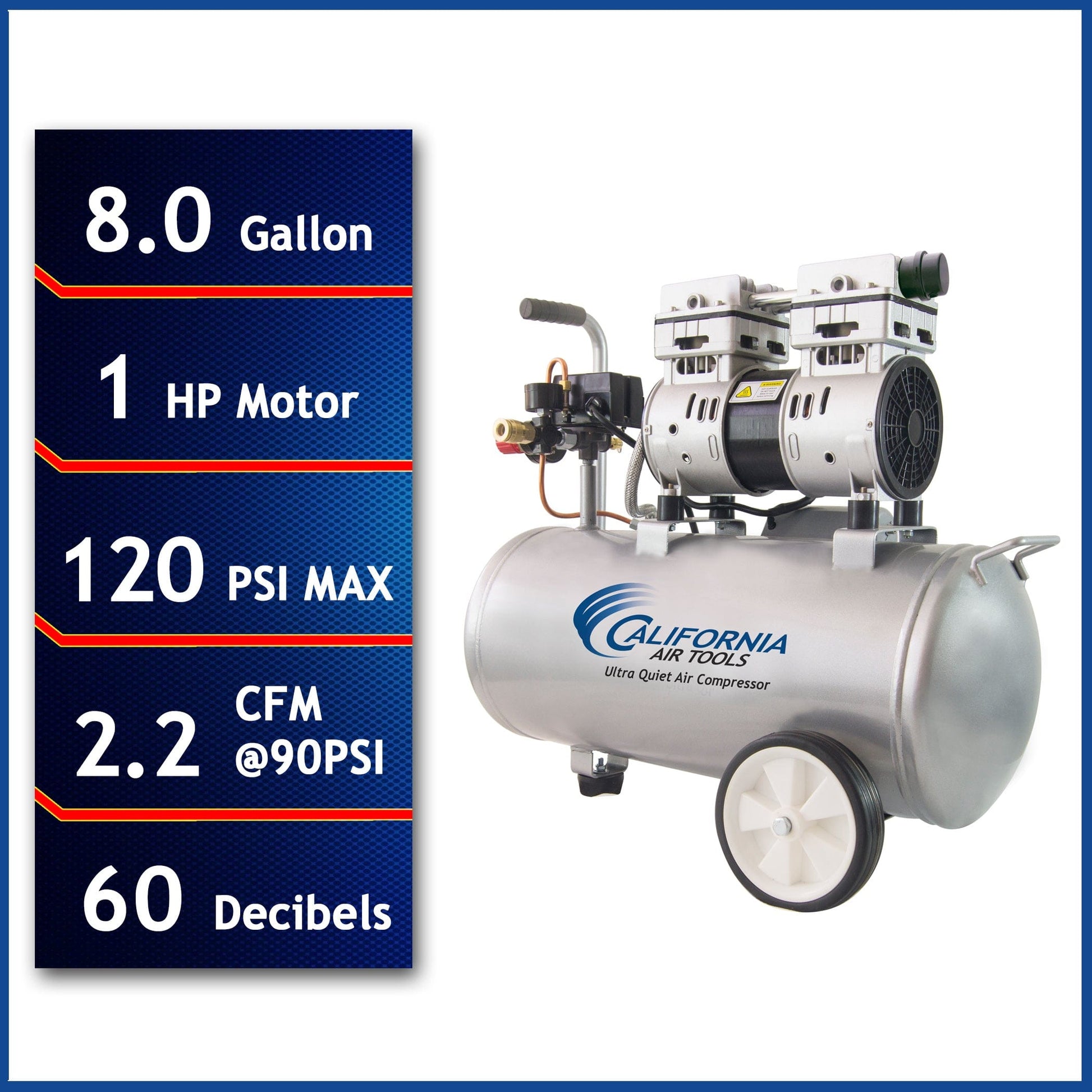 8010 Ultra Quiet and Oil-Free 1.0 HP, 8 Gal. Steel Tank Air Compressor alt 0