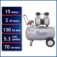 2HP 220V 15 Gallon Oil-Free Steel Tank Air Compressor alt 0