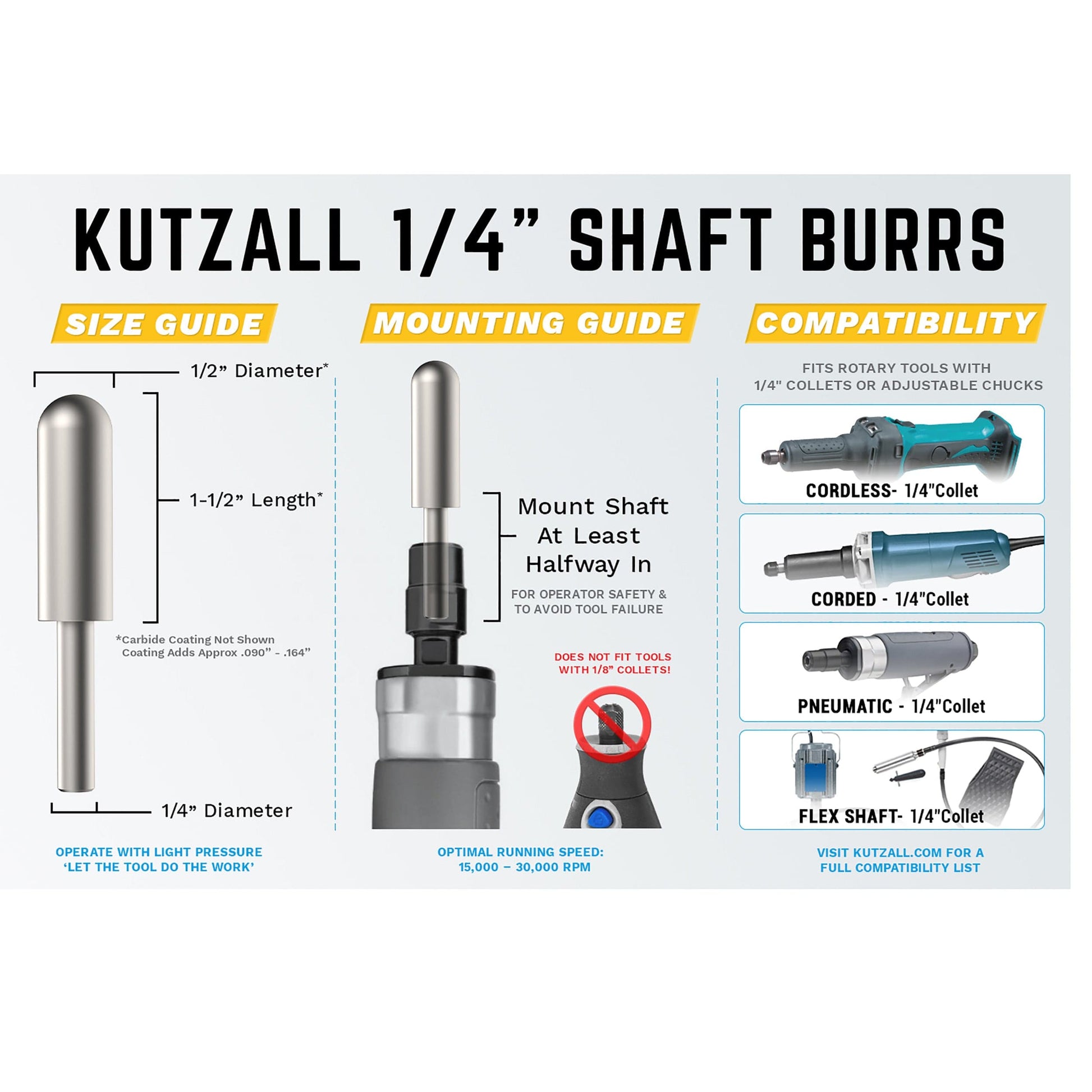 Original Ball Nose Burr, 1/4" Shaft, Coarse (1/2" x 1-1/2") alt 0