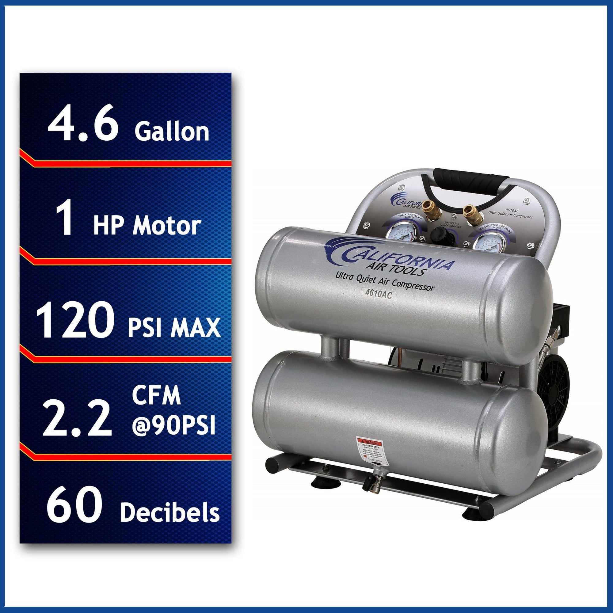 1HP 4.6 Gallon Oil-Free Twin Portable Aluminum Tank Air Compressor alt 0