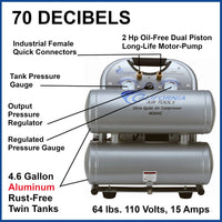 2HP 4.6 Gallon Oil-Free Twin Aluminum Tank Air Compressor alt 0