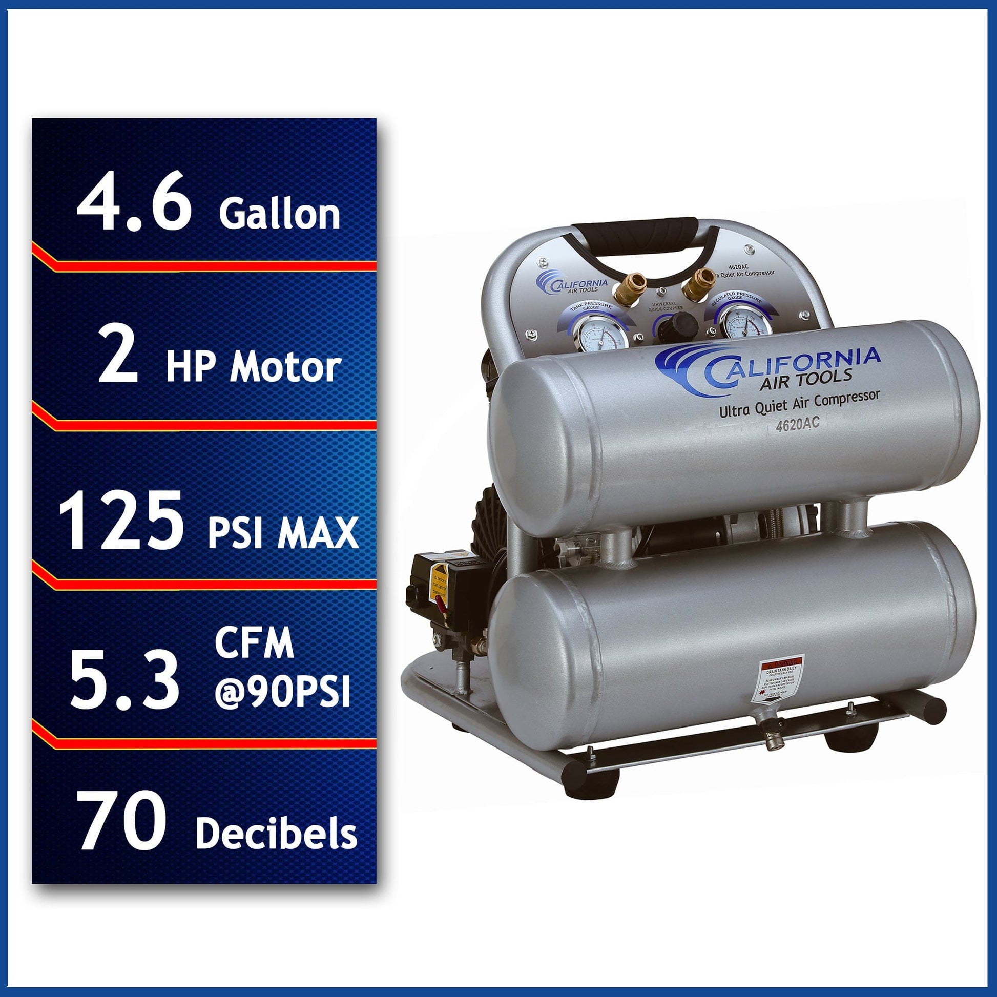 2HP 4.6 Gallon Oil-Free Twin Aluminum Tank Air Compressor alt 0