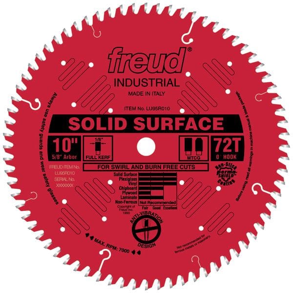 LU95R010 Circular Saw Solid Surface Saw Blade 10" x 5/8" Bore x 72 Tooth TCG alt 0