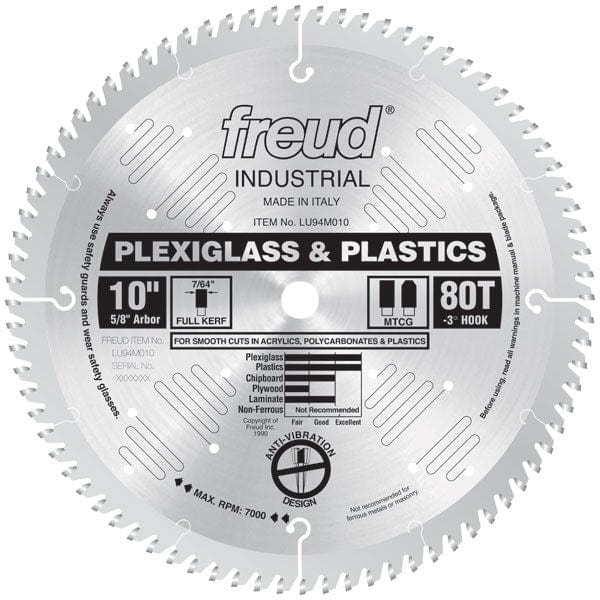 LU94M010 Circular Saw Plastic Saw Blade 10" x 5/8" Bore x 80 Tooth TCG alt 0