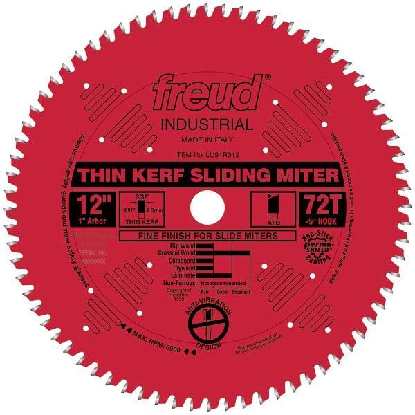 LU91R012 Sliding Compound Miter Saw Blade 12" x 1" Bore x 72 Tooth ATB alt 0