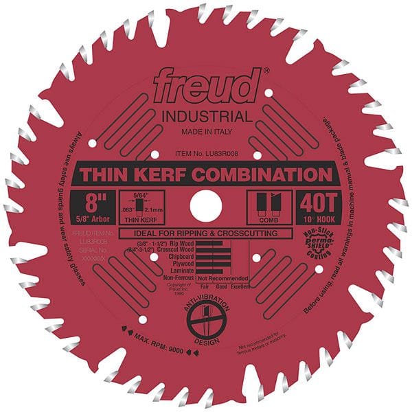 LU83R008 Industrial Thin Kerf Combination Blade with Red Perma-Shield, 8" diameter, 5/8" arbor alt 0