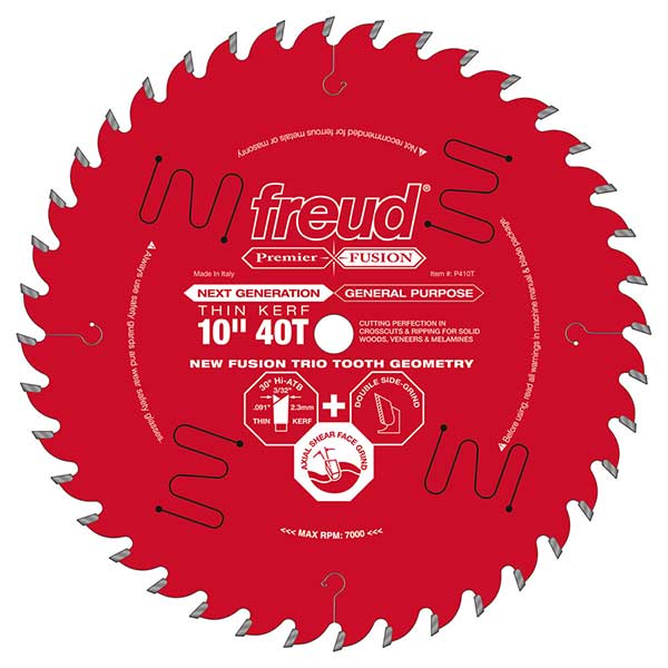 P410T Fusion Circular Saw Blade 10" x 5/8" Bore x 40 Tooth Thin Kerf alt 0