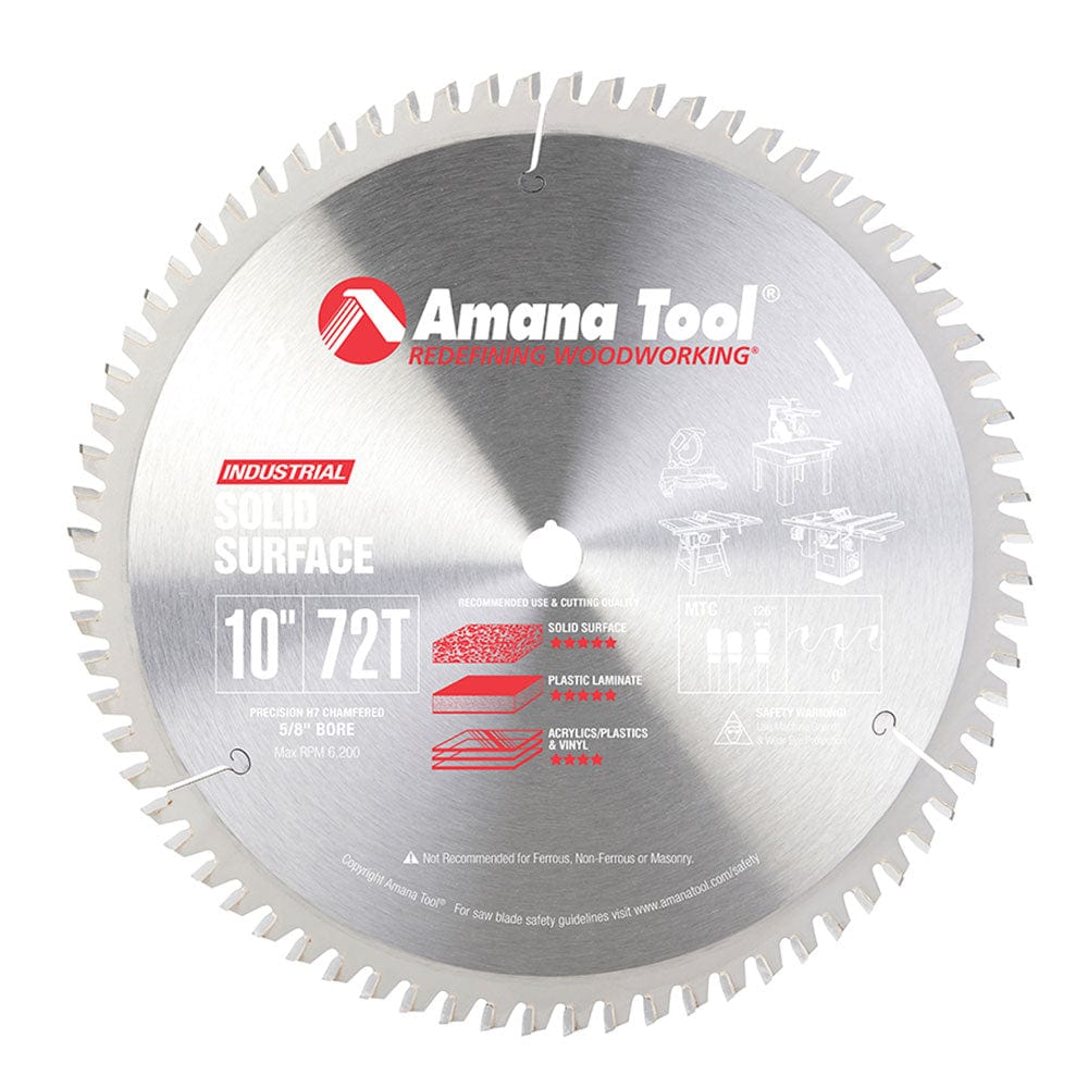 10" X 72T Solid Surface Blade, 0 Degree 5/8" Bore, M-TCG alt 0
