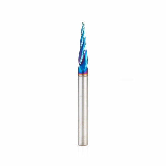 46282-K 2D/3D Carving 5.4 Deg Tapered Angle Ball Tip 1/16 Dia x 1/32 Radius x 1 x 1/4 Sh Solid Carbide Up-Cut Spiral Rou alt 0