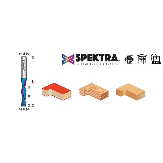 46202-K Solid Carbide Coated Spiral Plunge Router Bit, 1/4 Diameter x 3/4 x 1/4 Inch Shank alt 0